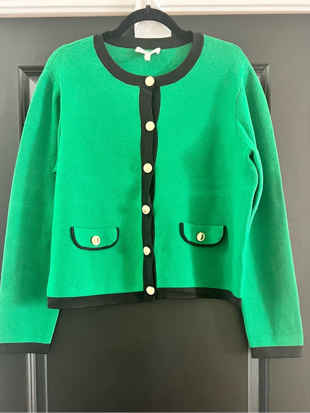 Phase Eight Taz Green Black Trim Gold Button Knit Jacket Size L